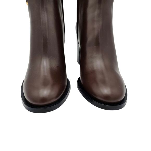 Valentino Garavani Vlogo Ankle Boot Block Heel Brown Leather Gold Size 39 US 9 - Picture 7 of 12